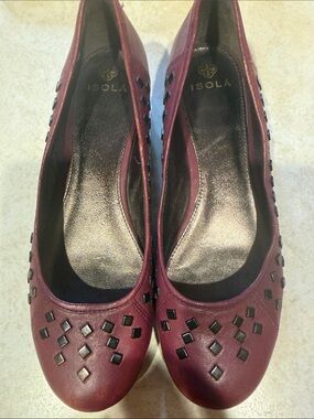 Isola Aletta Studded Leather Ballet Flats - Violet Washed Burgundy Size 9